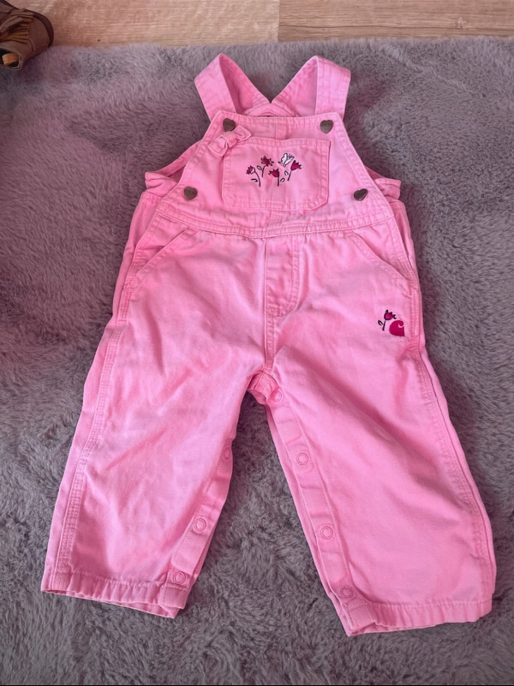 Carhartt Pink Floral-Embroidered Baby Overalls